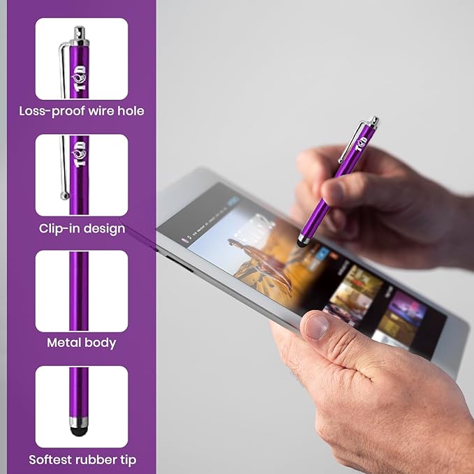 TCD 10 Pack Stylus Pen for Touch Screen, Universal Capacitive Digital Stylus Pen for iPad, iPhone, Tablet, Laptop – Premium Thick Styluses for All Touchscreen Devices with Rubber Tip, Purple