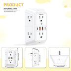 Wall Outlet Extender with Night Light, Power Plug Adapter Multi Plug Outlet Surge Protector with 4 USB Charging Ports (2 USB C), Adapter Spaced Outlets for Home Travel Office