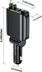 [2025 Ultra-Slim, 75% Less Space] Retractable Car Charger with Starlight, Max 120W USB C Car Charger Adapter, Cars Phone Chargers Fast Charging, Car Chargers for iPhone 16 15 Pro Max Plus and Android