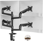 Quad Monitor Mount, Holds Screens up to 40 Inches and 25 lbs, Fully Adjustable 4 Monitor Mount with C-Clamp and Grommet Base, Aluminum, Black