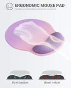 Ergonomic Mouse Pad Wrist Support, Comfortable Mouse Pad Wrist Rest, Relieve Wrist Pain Gel Mouse pad, Non-Slip Rubber Base Mousepad for Laptop, Computer (Gradient Pink Purple)