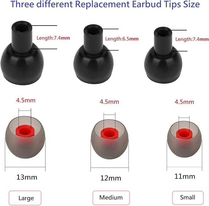36 Pieces Large Earbud Tips Soft and Comfortable Ear Bud Replacement Pieces Silicone Fit Most in-Ear Headphones，Inner Hole 3.8mm -5.5mm，Black and Red Replacement Earbuds Silicone Tips