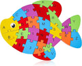 LovesTown Goldfish Wooden Puzzle for Kids, Alphabet and Number Jigsaw Puzzle Montessori Learning Blocks, Educational Preschool Toys for Toddlers, 26 PCS