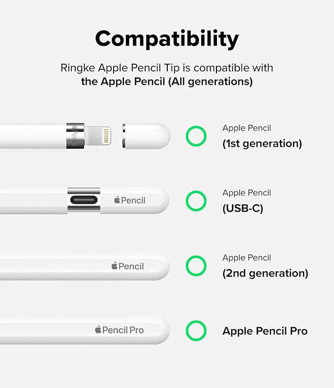 Ringke Apple Pencil Tips [3 Pack/Replacements for All Generations] Compatible with Apple Pencil Pro, 1st, 2nd Gen, USB-C Accessories, Clean & Neat Feel Nib - Metal (Matte Clear)