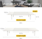 Dual-Monitor-Stand-Riser-For-Desk Adjustable Length 32-40 Inch，Large Desktop Computer Monitor Riser For 2 Screens，Desk Shelf Organizer Riser Stand For Computer/Laptop/PC/Printer/TV White