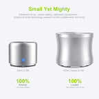 Travel Case Packed, Wireless Mini Bluetooth Speaker with Custom Bass Radiator. EWA A106, Small But Loud, The Next Generation of Portable Speakers for Home, Outdoors, Shower (Silver)1.89* 1.57 inches