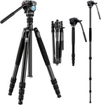 SIRUI Aluminum Camera Tripod Monopod with VA-5 Fluid Pan Head, 62.6″Heavy Duty Tripod Kit for DSRL, Binocular, Spotting Scope, Quick Release Plate, 1/4" 3/8" Screws, Payload 6.6lbs -Traveler VA