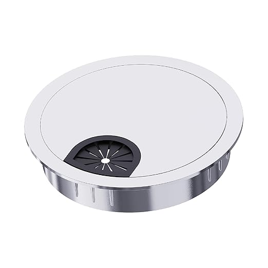 Desk Grommet 3-1/8 Inch 80mm, Zinc Alloy Computer Desk Wire Hole Cover, Office Desktop Cord Cable Hole Metal Ring, Bright Silver
