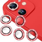 AGVEE 3+3 6 Pack for iphone 12 Pro/12/12 Mini/11 Pro Max/11 Pro/11 Camera Lens Cover Protector, Bling Diamond & Bling Glitter Metal Ring 9H Tempered HD Glass Camera Protector, Bling-Red