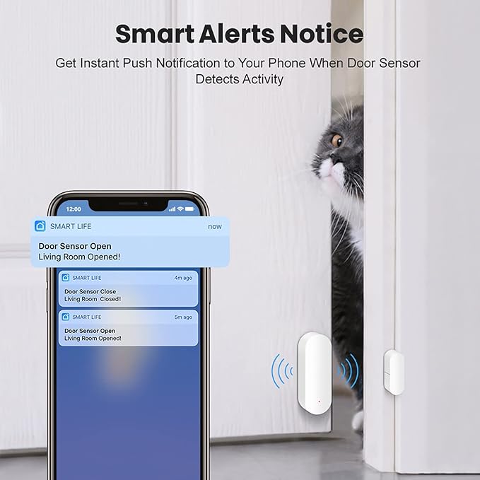 WiFi Door Sensor: Smart Door Open/Closed Detectors, Wireless Window Sensor with App Notification Alert, Contact Sensor for Home Security, Compatible with Alexa Google Assistant (3pack)