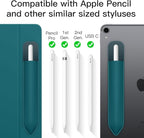 MoKo Pencil Holder Sticker Fit Apple Pencil Pro, Apple Pencil (USB-C), Apple Pencil 1st/2nd Generation, Elastic Pencil Pocket Pouch Adhesive Sleeve Attached to iPad Case for Stylus Pens,Midnight Green