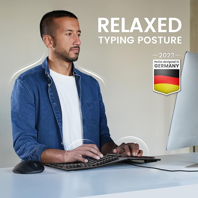 Perixx PERIBOARD-535RD Wired Ergonomic Mechanical Split Keyboard - Low-Profile Red Linear Switches - Programmable Feature with Macro Keys - Compatible with Windows and Mac OS X - US English, Black