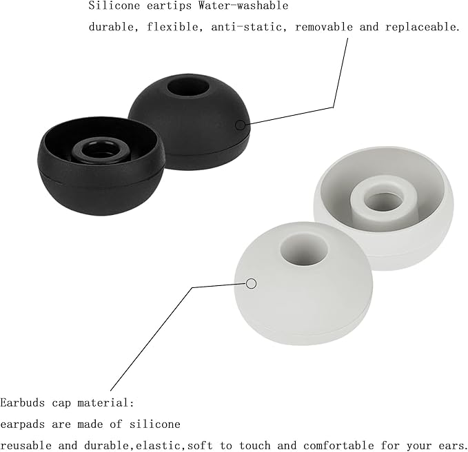 8 Pairs Replacement Earbud Tips Earbud Covers Silicone Tips Compatible with Powerbeats 1/2/3 Wireless Beats by Dre Headphones,Earbud Replacement Tips(Black+Light Gray)