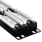 AMPCOM Premium Series CAT5/5e 48 Ports Patch Panel, Rack Mount - 2U, 19 inch, RJ45 Ethernet 568A 568B, 30u Gold Plated, with Rear Cable Support Bar