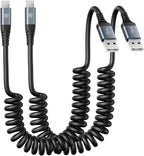 iPhone Charger Cable 6FT for Car, Coiled Lightning Cable [Apple MFi Certified] 2 Pack 6 Feet Lightning Cord Compatible with iPhone14 13/12/11 Pro Max/XS MAX/XR/XS/X/8/7/Plus/6S iPad/iPod - Black
