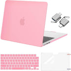 MOSISO Compatible with MacBook Air 13 inch Case 2025 2024 2023 2022 M4 A3240 M3 A3113 M2 A2681, Plastic Hard Shell&Keyboard Cover&Screen Film&Type C for MacBook Air 13.6 inch Case, Pink