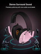 SENZER SG500 Surround Sound Pro Gaming Headset with Noise Cancelling Microphone - Soft Memory Foam Padding - Portable Foldable Headphones for PC, PS4, PS5, Xbox One, Switch - Pink