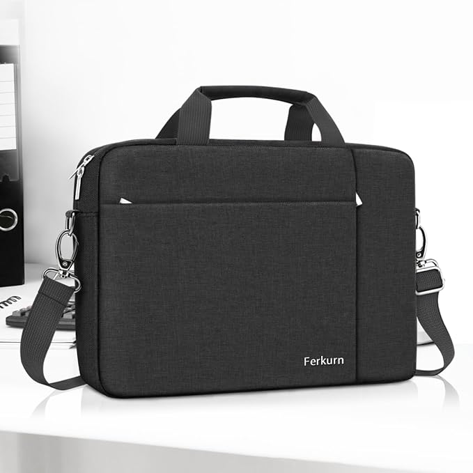 Ferkurn Laptop Bag Case for Women Men Computer Bag Compatible with HP Envy Pavilion Omen/LG Gram/MSI/Dell Inspiron XPS/Lenovo/Acer, Shoulder Strap Carrying Messenger Briefcase, Black, 17 17.3 Inch