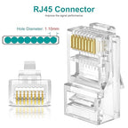UTP RJ45 Connectors, Cat6 RJ45 Pass Through Plugs 50-Pack, Cat6 RJ45 Plugs with 50-Pack Strain Relief Boots for Solid or Standard Ethernet Cables, Transparent