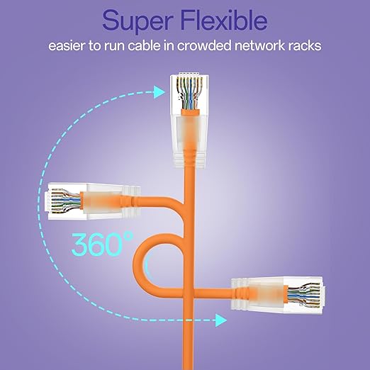 Cat6a Patch Cables 3ft (24 Pack) Slim, Cat6 Ethernet Patch Cable Pure Copper, Flexible Cat 6 Patch Cable 550MHZ 10G, Space-Saving Cat 6A Network Cables for Patch Panel, Orange