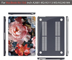 Teryeefi Compatible with A2681 A3113 A3240 MacBook Air 13.6 inch Case M2 M3 M4 Release 2022 2023 2024 2025,Design Slim Cover+Keyboard Cover+OTG Adapter for 13.6 inch MacBook Air, Colorful Peonies