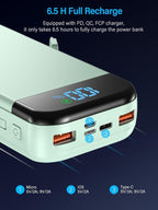 Portable Charger 32000mAh, 22.5W QC 3.0 PD 20W Smart LED Display Fast Charging Built in Cables Power Bank, External Battery Pack Charge 5 Devices Compatible with Cellphones (Green)