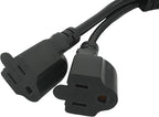 Y Splitter Extension Cord, 1.4FT 2 Way 1 to 2 Splitter Extension Cord, 3 Prong SJT 16AWG NEMA 5-15P to NEMA 5-15R x2, Male to Female Power Cord Cable Wire Extender Space Saver, 125V 13A 1625W, Black