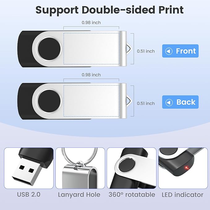 ABLAZE Personalized USB 1GB Flash Drive 10 Pack, USB 2.0 Custom Thumb Drives Personalized Pendrive Memory Stick (Mixcolors)