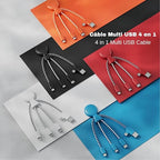 Multi USB Cable 4 in 1 - Universal Charger Made from Recycled Plastic - USB, USB-C, Lighting, Micro USB Ports - Compatible with All Smartphones Mr Bio RED Octopus