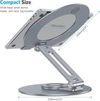 OMOTON Adjustable Laptop Stand with 360 Rotating Base, Ergonomic Laptop Riser for Collaborative Work, Dual Rotary Shaft Fully Foldable for Easy Storage, Fits All Laptops up to 16 inches, CoolGrey