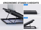 Laptop Cooling Pad 17inch 15.6 14 13 12inch Gaming Cooler Pad Chill Mat 5 Quiet Fans LED Lights and 2 USB 2.0 Ports Adjustable Mounts Laptop Stand Height Angle