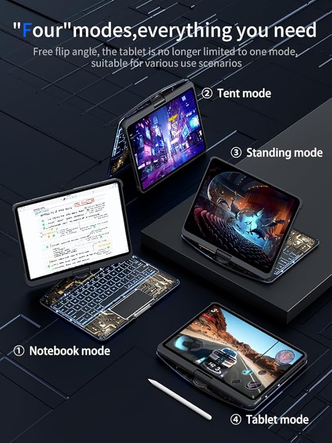 KARTICE Transparent 360 for iPad Keyboard case with Wireless Keyboard for iPad 7/8/9th 10.2 inch, Multi-Touch Trackpad, 7 Color Backlight, 360° Rotating Stand with Pencil Holder