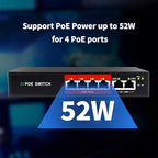 STEAMEMO AI PoE Switch, 52V 52W (4 POE Ports +2 Uplink) 100Mbps,802.3af/at, Unmanaged Network Extender Power Over Ethernet for IP, Extend Function,Metal Plug and Play