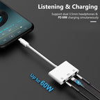 3-in-1 Aux to USB C Headphone Splitter USB-C to Dual 3.5mm Audio Adapter Dual Headphone Jack Adapter with PD Charging Compatible with iPhone 15/16, iPad Pro, Galaxy S25 Ultra, and More