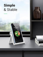 UGREEN Cell Phone Stand for Desk Phone Holder Foldable Portable Adjustable Compatible with iPhone 16 15 14 13 Pro Max, iPhone 12 11 Plus SE XS XR 8 7, Office Desk Travel Accessories, White