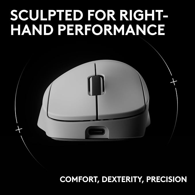 Logitech G PRO X Superlight 2 DEX Wireless Gaming Mouse, 60g pro-Grade Right-Handed Mouse with 5 programmable Buttons, USB-C Charging, 44k DPI Sensor, up to 8 kHz Polling for PC/Mac - White