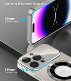 Magnetic for iPhone 14 Pro Max Case, Compatible with MagSafe, Built-in Camera Lens Protector, Logo View, Military Grade Drop Proof Phone Case Cover, Titanium Gray