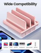 Vaydeer Vertical Laptop Stand for Desk, Dual Slots Plastic Laptop Holder with Space Saving 4-in-1 Design, Adjustable Laptop Stand Supports MacBook, Chromebook, Surface, Dell (Pink)