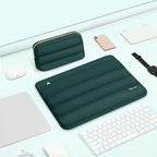 MOSISO 13.3 inch Laptop Case, 13-13.3 inch Puffy Laptop Sleeve Compatible with MacBook Air 13 13.6 M4 M3 M2 M1/Pro 13/Pro 14, HP Dell ASUS Lenovo,Polyester Horizontal Bag with Small Case,Peacock Green