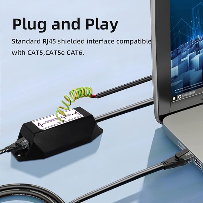 Gigabit PoE+ Ethernet Surge Protector 10KV Lightning Suppressor LAN Network CAT5/CAT6 Thunder Arrestor 10/100/1000 Mbps