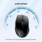 TECKNET Bluetooth Mouse, 4800 DPI Wireless Mouse, 2-Year Battery 6 Adjustable DPI, 6 Buttons Compatible with Laptop/Windows/Computer - Black