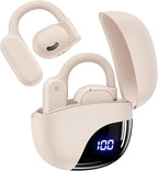 TAGRY Open Ear Earbuds Wireless Bluetooth Headphones 80Hrs Playtime Ear Buds with Earhooks IPX7 Waterproof Touch Control Earphones Sport Headsets for Workout Running Beige