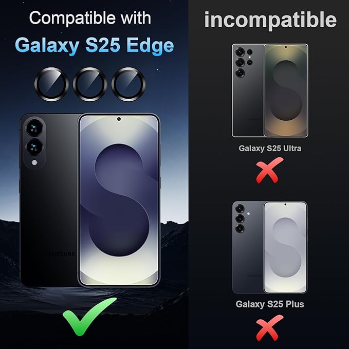 Korecase for Galaxy S25 Edge Camera Lens Protector, 9H Tempered Glass Anti Scratch Camera Screen Protector Shockproof Film Shcokproof Metal Ring Lens Protecor for Samsung S25 Edge,Colorful