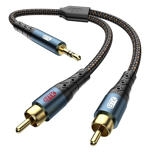 EMK 3.5mm to 2RCA Cable 24K Gold-Plated Nylon Braided RCA to Auxiliary Stereo Audio Headphone Male to Male 1/8 to RCA Cord for Tablet,Subwoofer,Home Theater,DVD Speaker,MP3/MP4,Player 5ft/1.5m