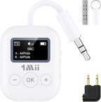 1Mii Bluetooth Transmitter for Airplane, Bluetooth 5.3 Adapter for TV,Airplane Travel Essentials, Aptx Low Latency Wireless Audio Aux for Headphones, Any 3.5mm Jack,Linking 2 Devices (White)