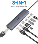 10Gbps USB C Hub, USB-C Laptop Docking Station, 8in1 Triple Display Docking Station for Dell Hp Lenovo Surface Windows (Dual HDMI+ DisplayPort + PD3.0 100W +SD TF Card Reader +10GB USB Port)