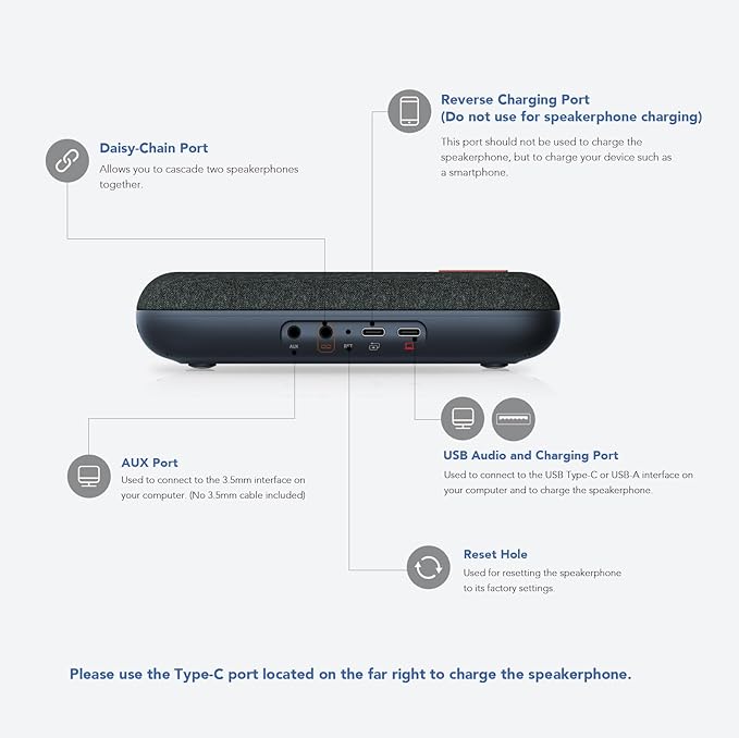 NUROUM A15 Conference Speaker and Microphone, Portable&Scalable Bluetooth Wireless Speakerphone, 360° Voice Pickup, Daisy Chian for Calls/Computer/PC/Laptop/Desktop via Bluetooth/Dongle/USB-A/C Blue