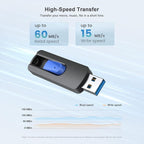 JUANWE 32GB Flash Drive 3.0 USB 5 Pack Thumb Drive Retractable Slide Memory Sticks for Computers Bulk USB Jump Drive Data Storage Pen Drive Blue