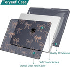 Teryeefi for MacBook Pro 14 inch Case M4 M3 M2 M1 Chip (2025 2024 2023 2021 Release) Model A3112 A3401 A3185 A2918 A2992 A2779 A2442, PC Hard Shell+Keyboard Cover+Type C Adapter, Gold Bows A003