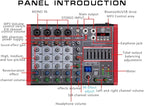 6 Channel Audio Interface DJ Mixer With 99 DSP Effects XLR 1/4 inch Jack USB Bluetooth Echo Delay Effect, Input 48V Phantom Power Stereo DJ Mixers for Recording, Live Streaming, Podcasting